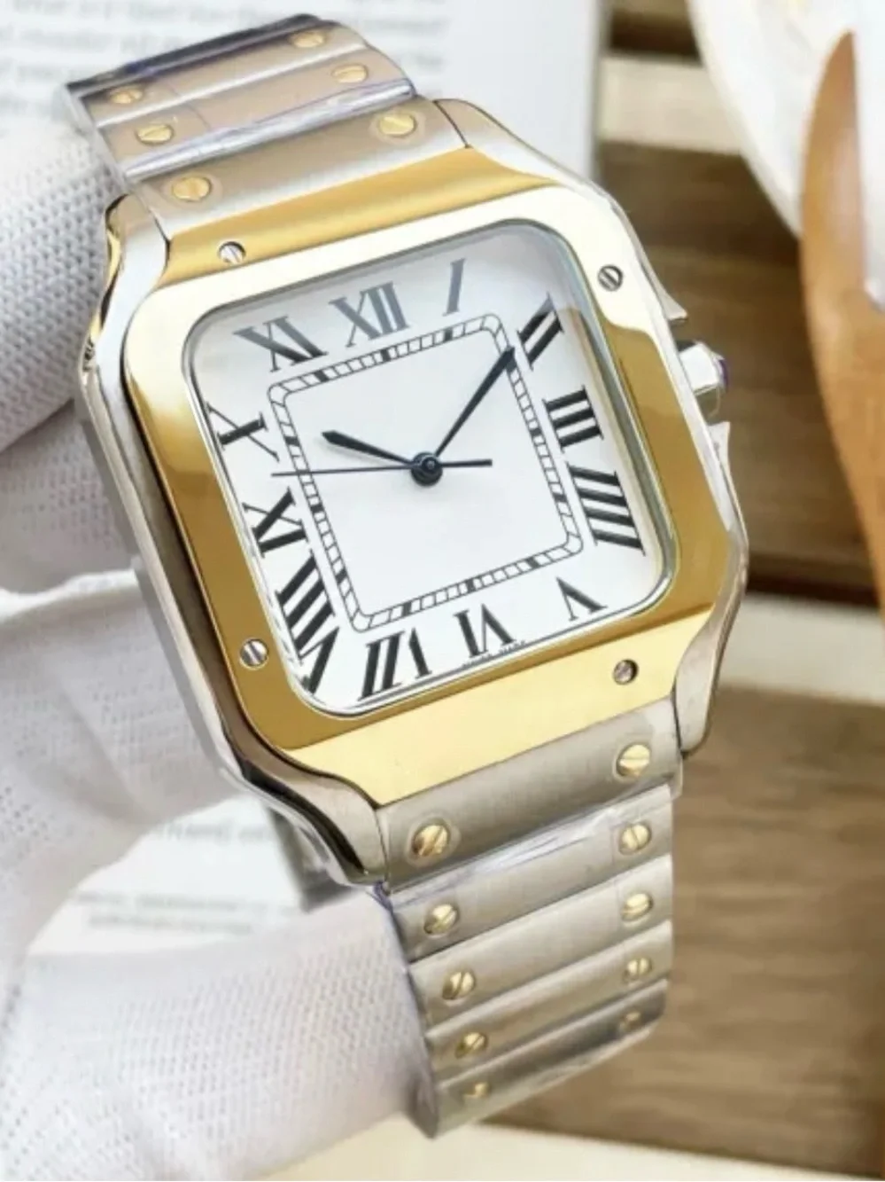 Silver Stainless Steel Watch with Roman Numeral automatic mechanical 39mm 2 tone